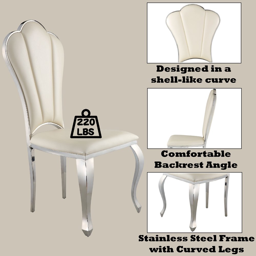 Cyrene Side Chair (Set-2), Beige Leatherette