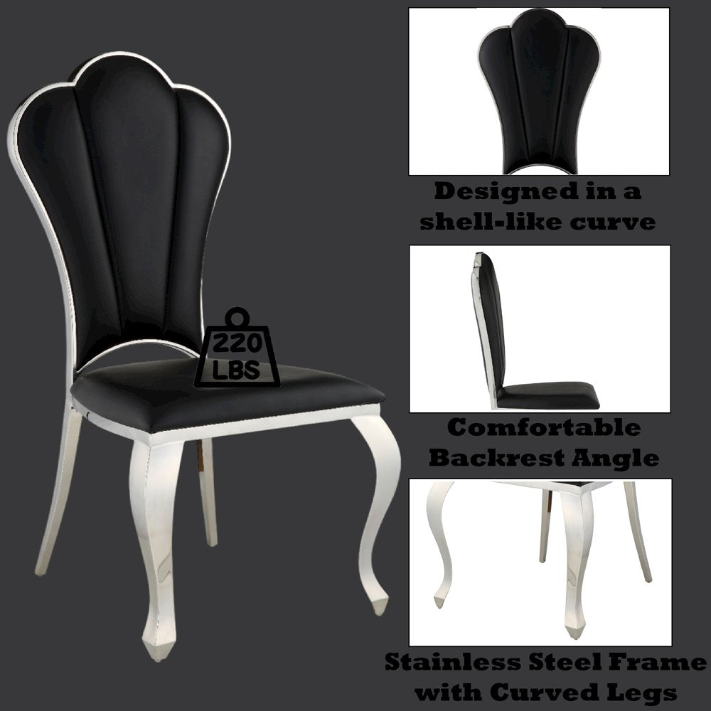 Cyrene Side Chair (Set-2), Black Leatherette