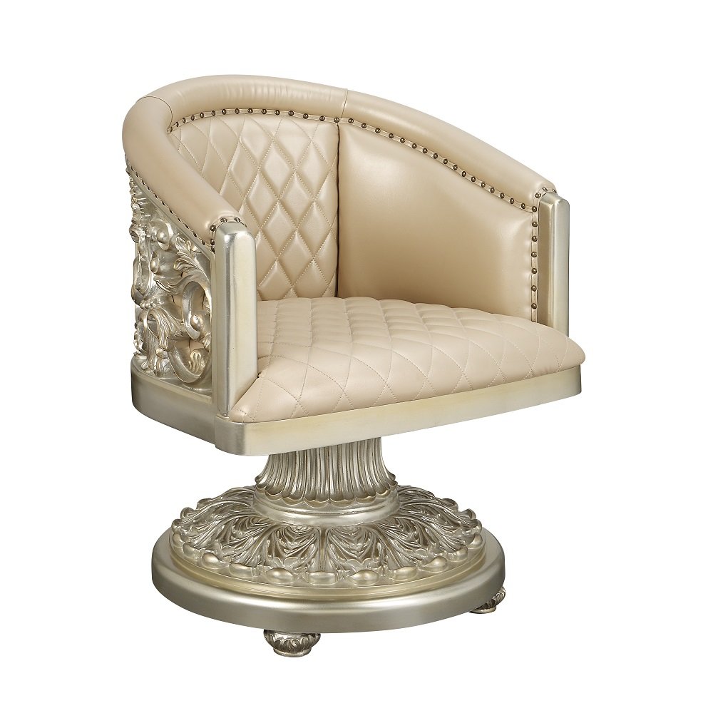 Sorina Arm Chair, Leatherette & Antique Gold