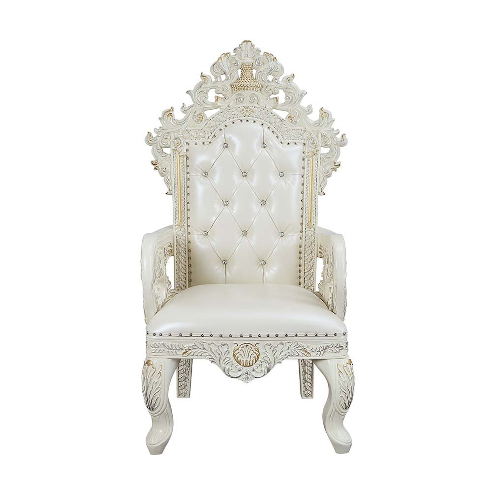 Adara Arm Chair (Set-2), Pearl White Leatherette & Antique White