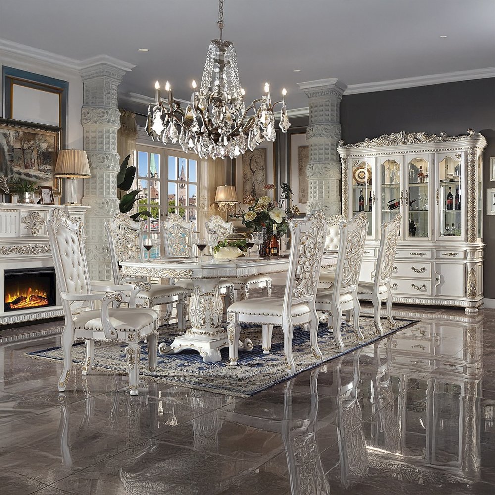 Vendome Arm Chair (Set-2), Leatherette & Antique Pearl