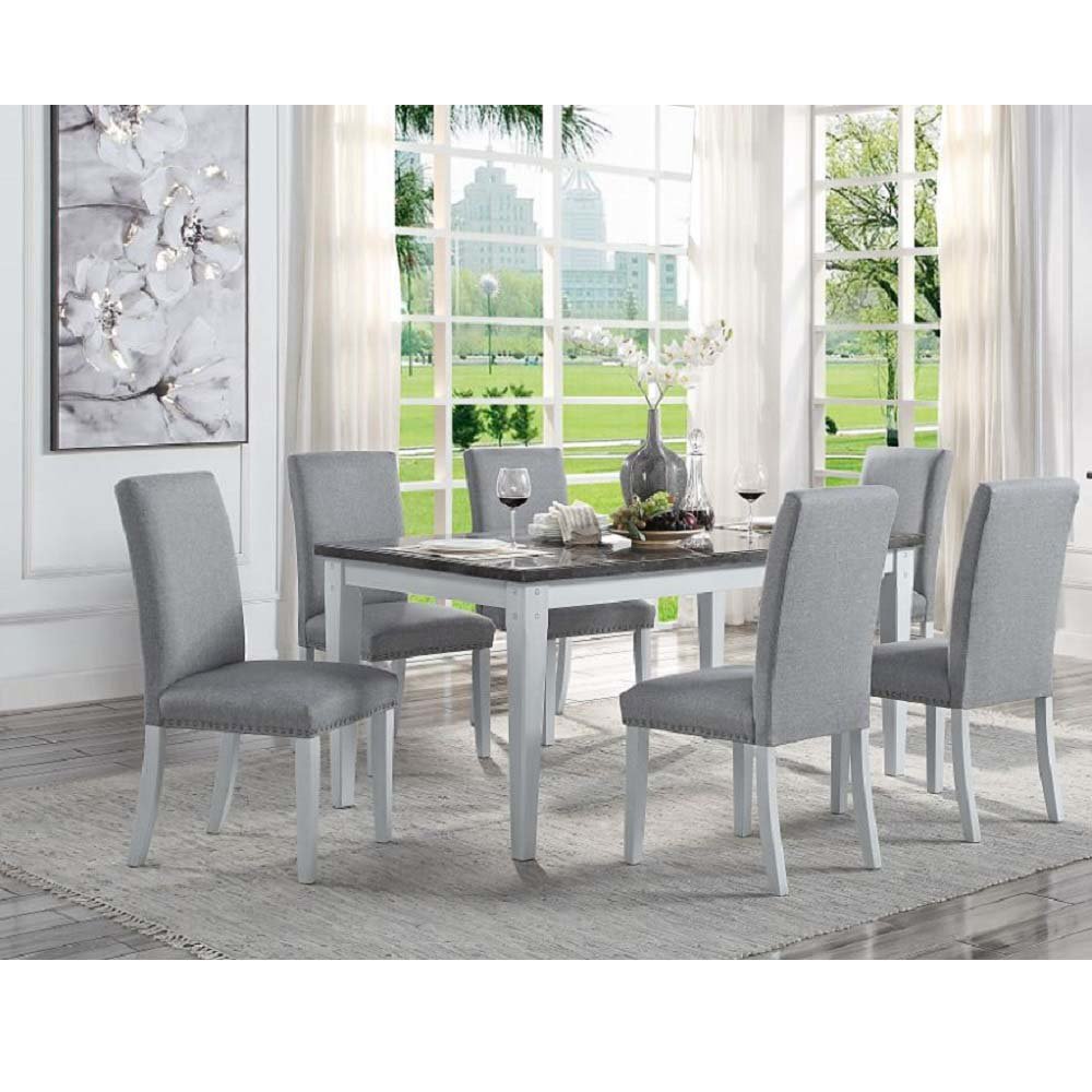 Lanton Dining Table, Natural Marble & Antique White