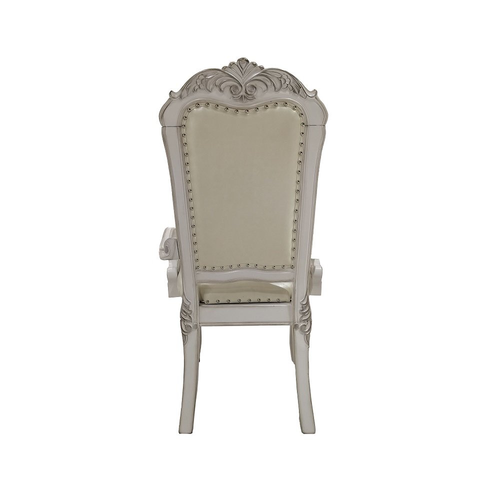 Dresden Arm Chair (Set-2), Leatherette & Bone White