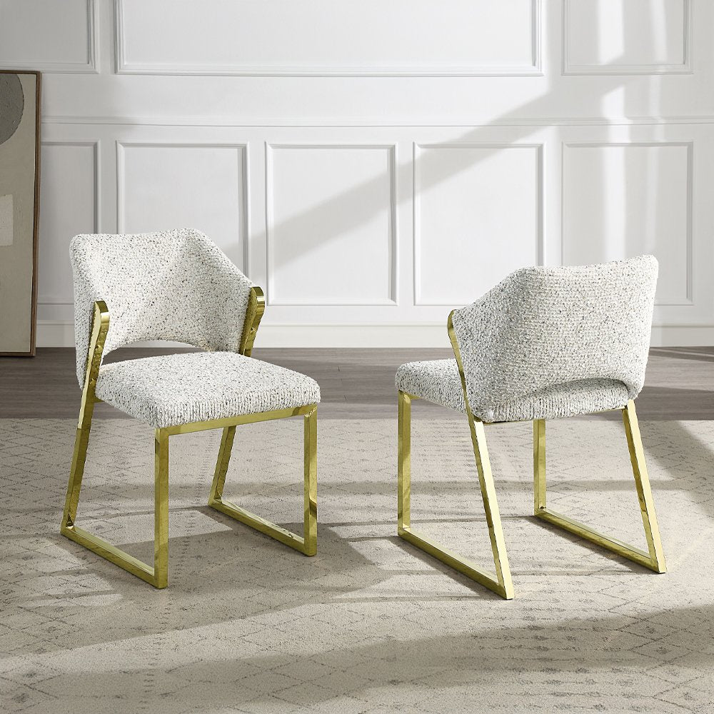 Galdesa Side Chair (Set-2), Teddy Sherpa & Mirrored Gold