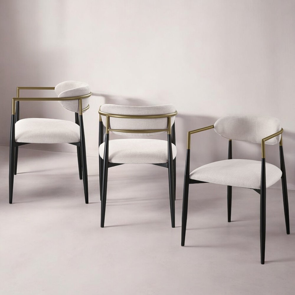 Jaramillo Arm Chair (Set-2), Beige Linen & Black