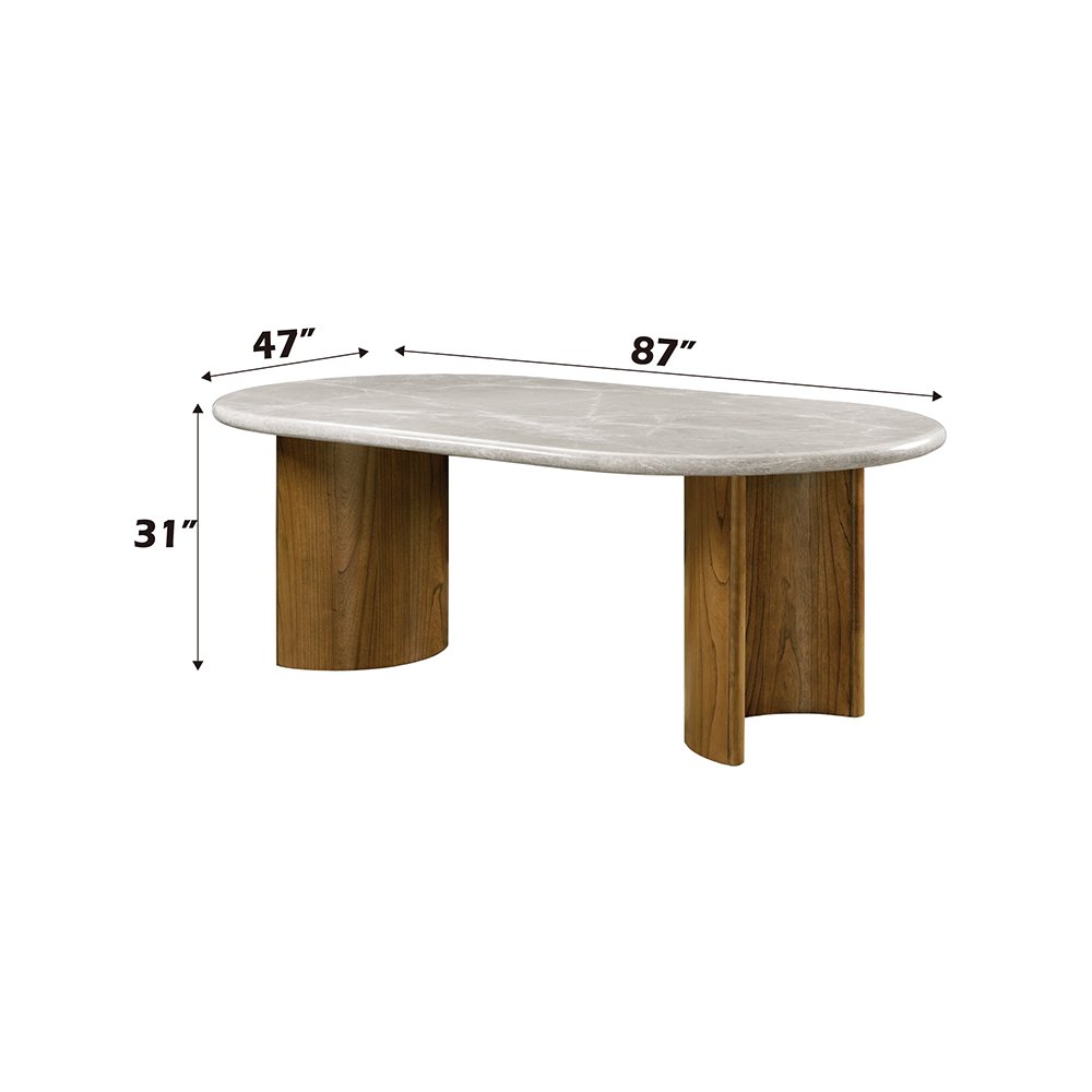 Darcy Dining Table, Natural Marble Top & Dark Walnut
