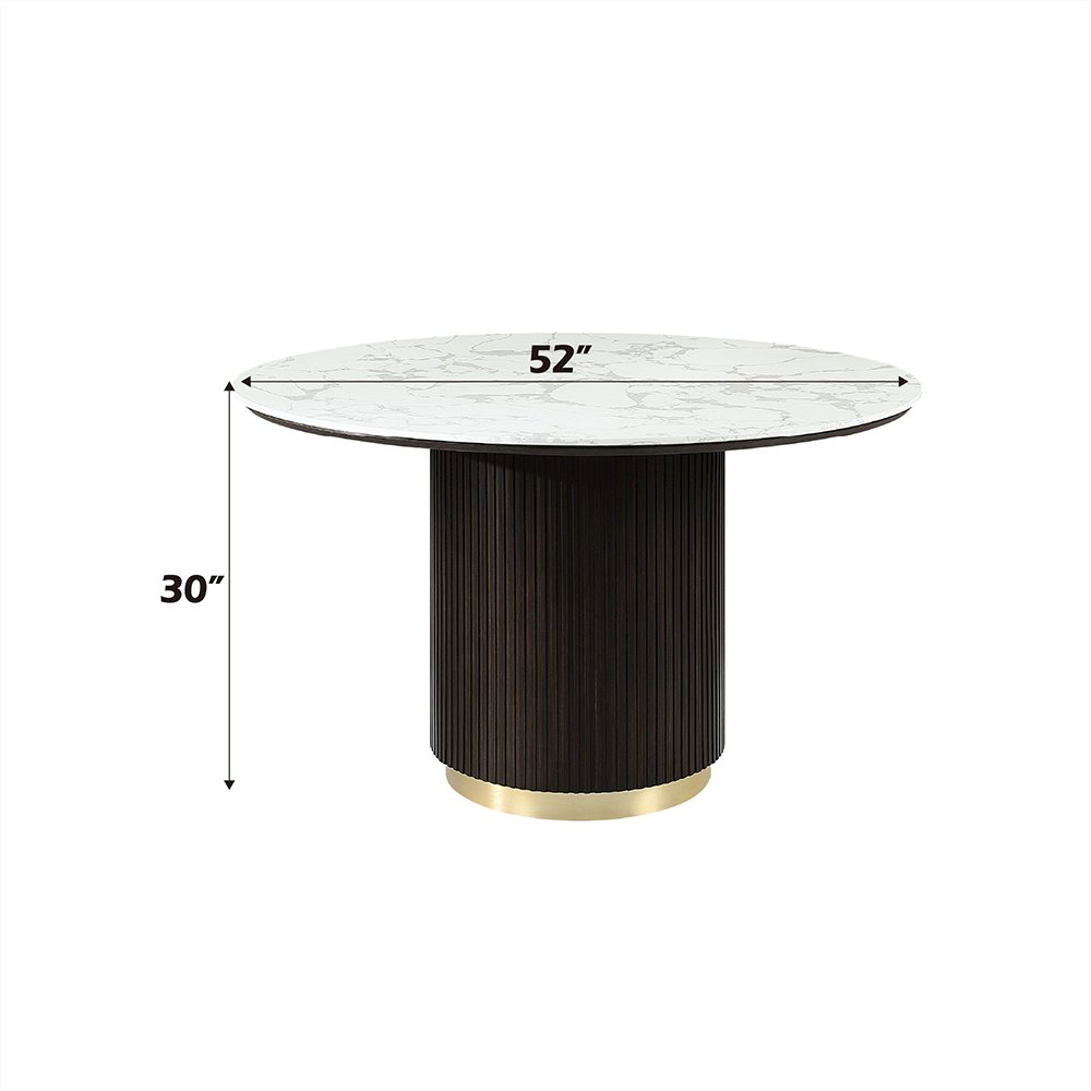 Clayten Round Dining Table w/Marble, White Engineering Natural Marble Top