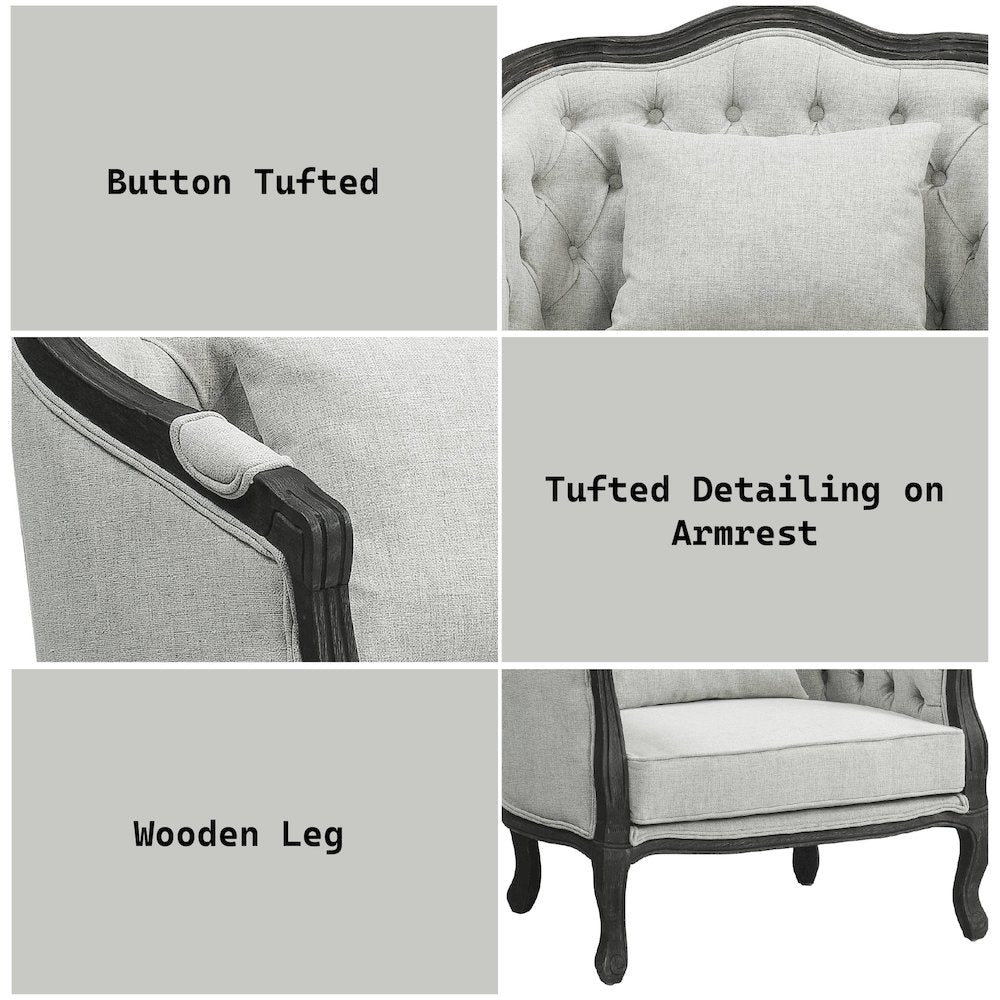 Samael Chair w/Pillow, Gray Linen & Dark Brown