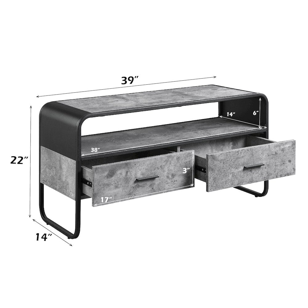 Raziela TV Stand, Concrete Gray & Black