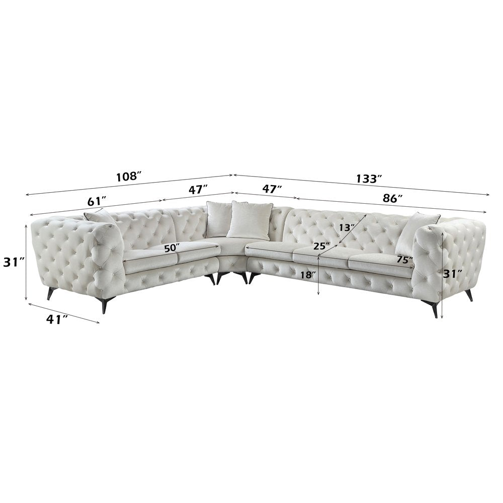 Atronia Sectional Sofa w/4 Pillows, Beige Fabric