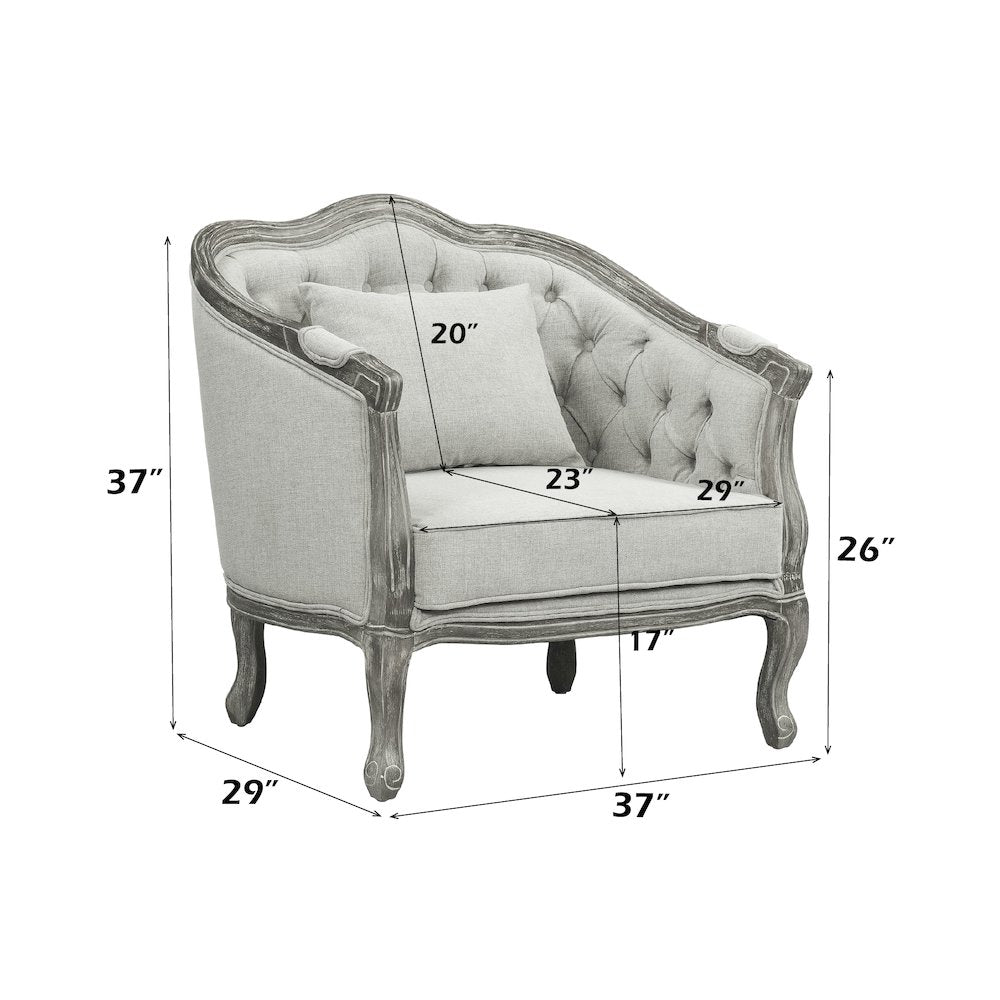 Samael Chair w/Pillow, Gray Linen & Gray Oak