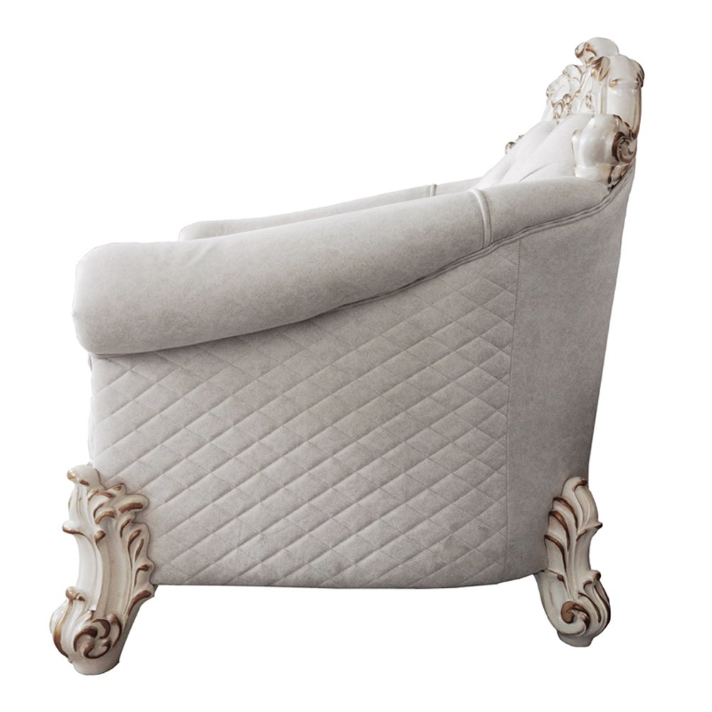 Vendome II Chair w/2 Pillows, Two Tone Ivory Fabric & Antique Pearl