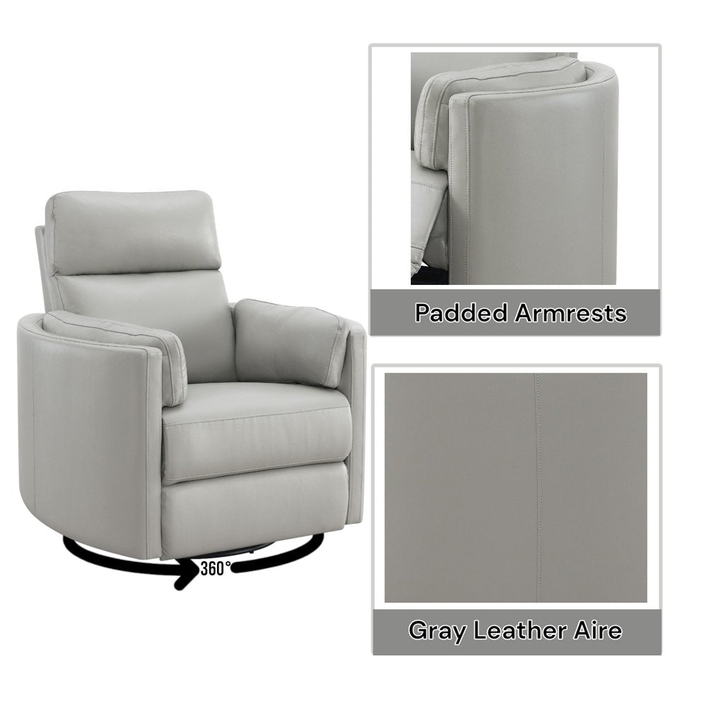 Sagen Glider Recliner w/Swivel, Gray Leather Aire