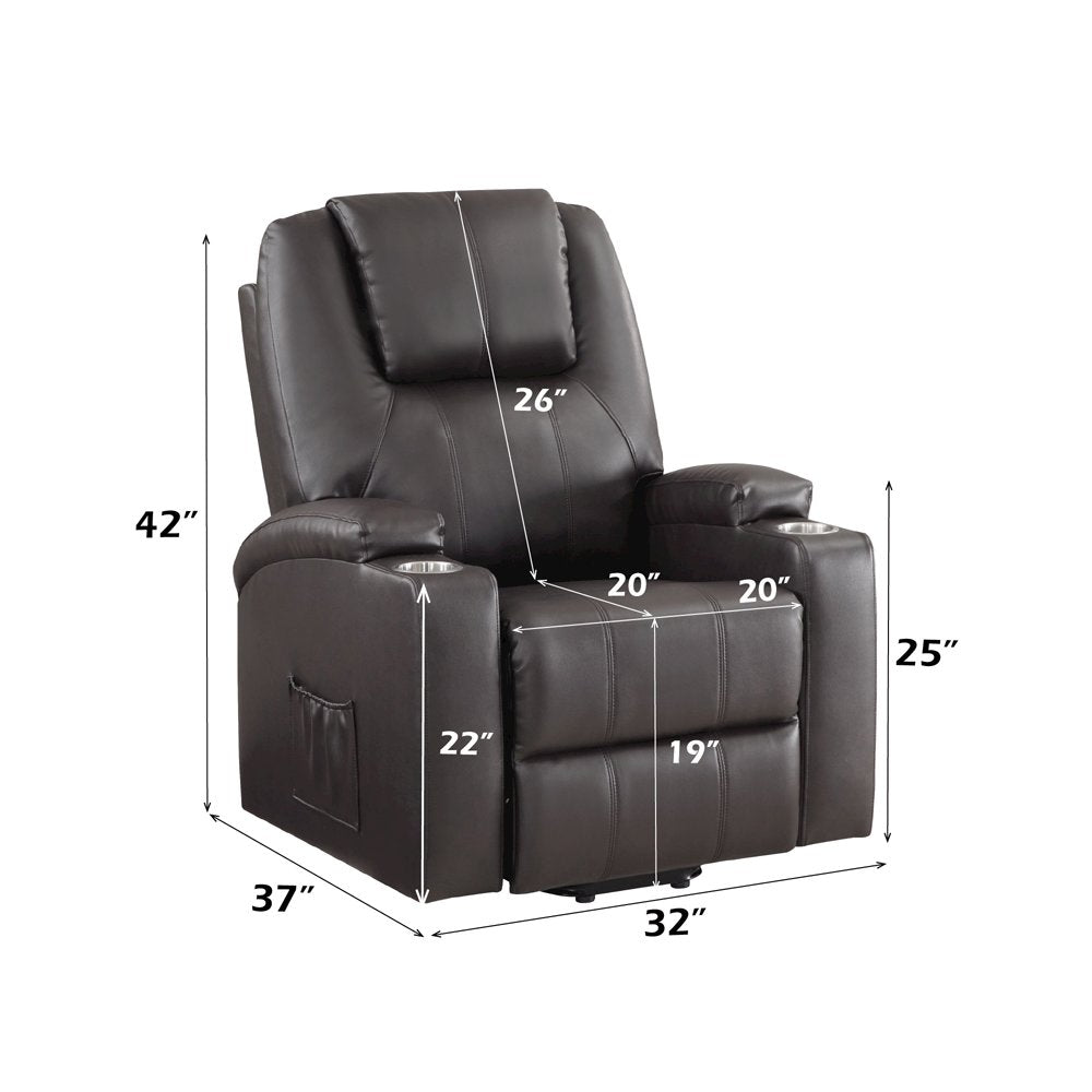 Evander Recliner w/Power Lift & Massage, Dark Brown Leather Aire