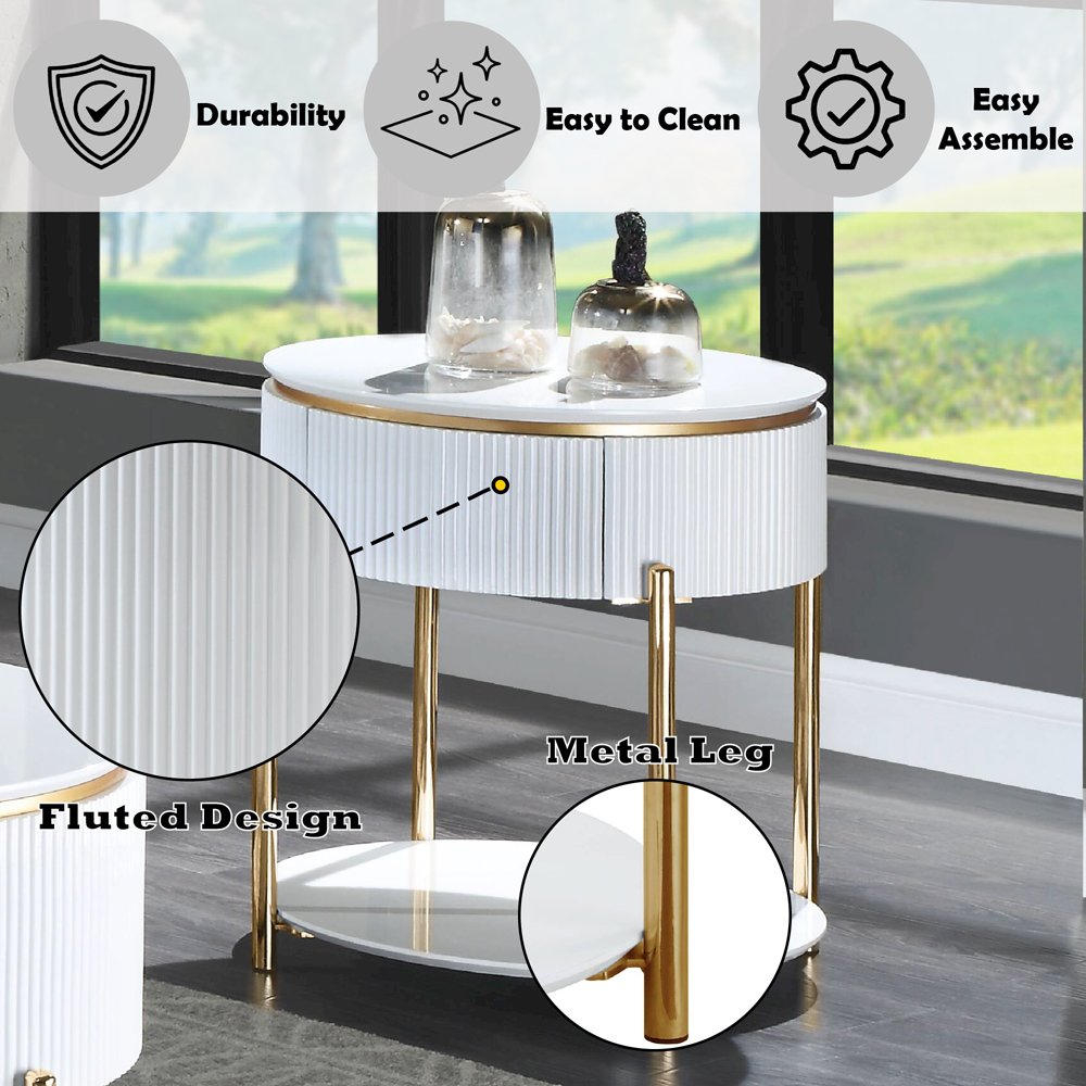 Daveigh End Table, White High Gloss & Gold