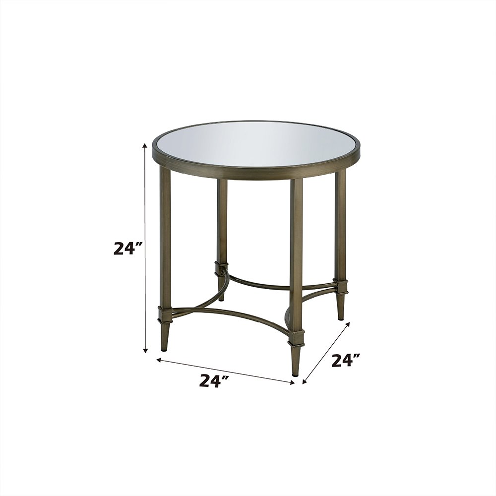 Aditya End Table, Mirrored & Antique Brass