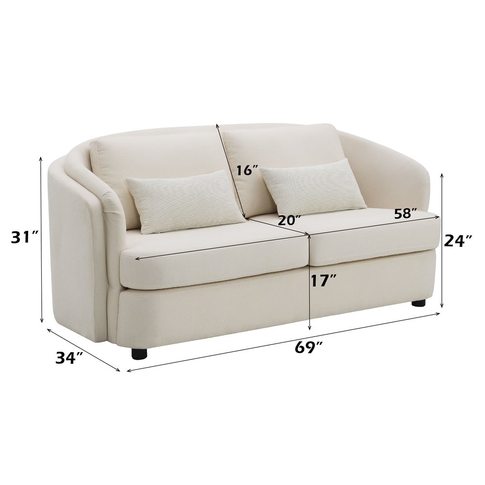 Mariko Loveseat w/2 Pillows, Beige Linen