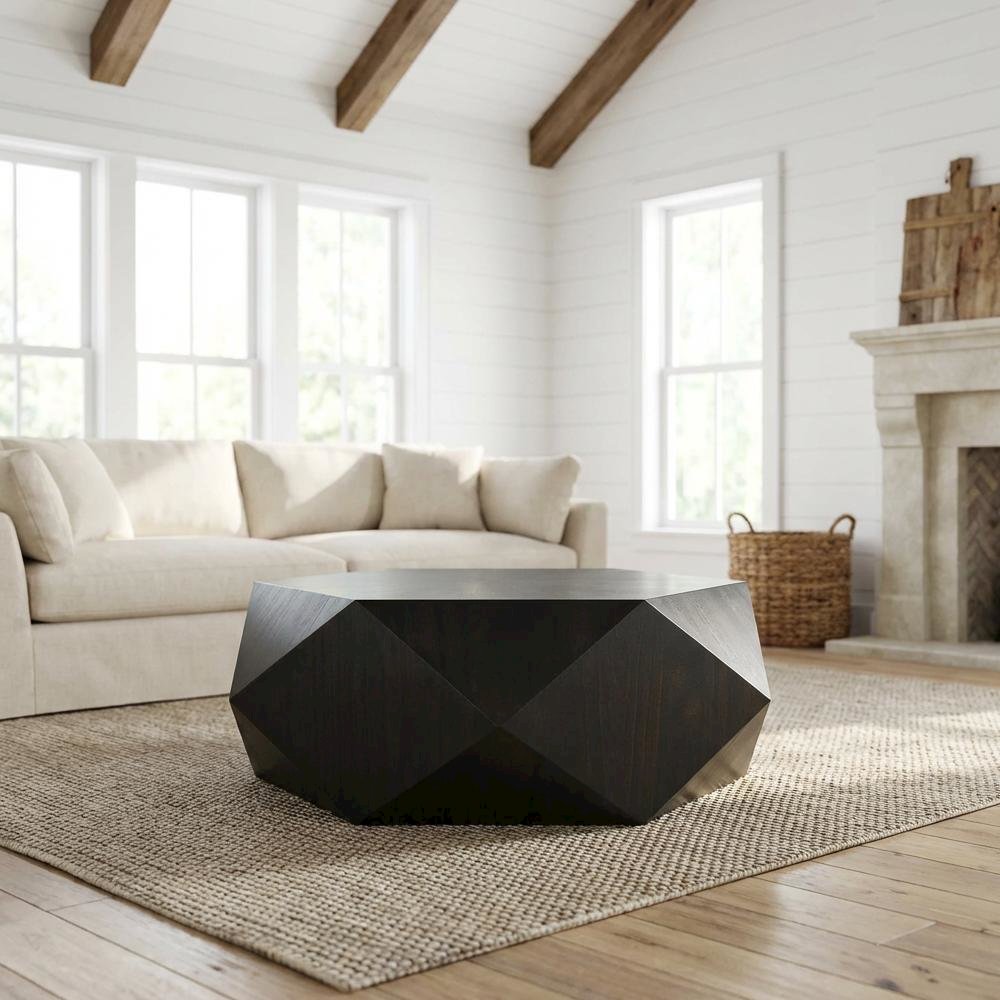 Black Coffee Table with Sturdy Construction and Sleek Finish, 1-Piece