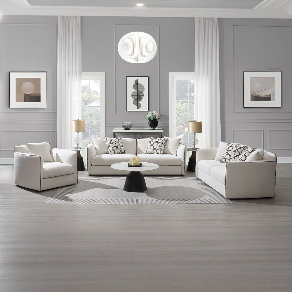Yolanda Sofa w/4 Pillows, Beige Chenille