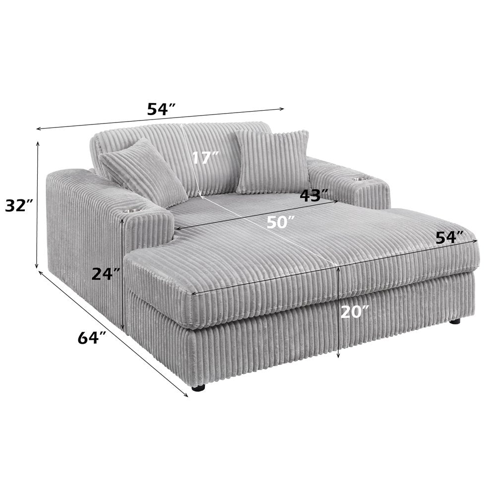 Hilde Chaise w/2 Pillows, Light Gray Cordoury