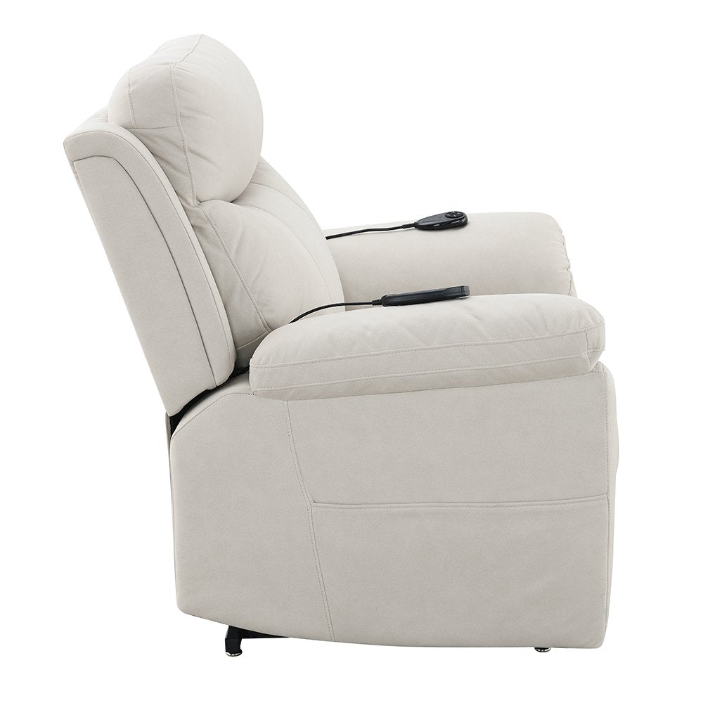Chriki Power Recliner w/Lift & Heating & Massage, Beige Polished Microfiber