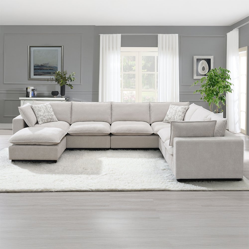 Marisa Modular RF Loveseat w/2 Pillows, Beige Boucle