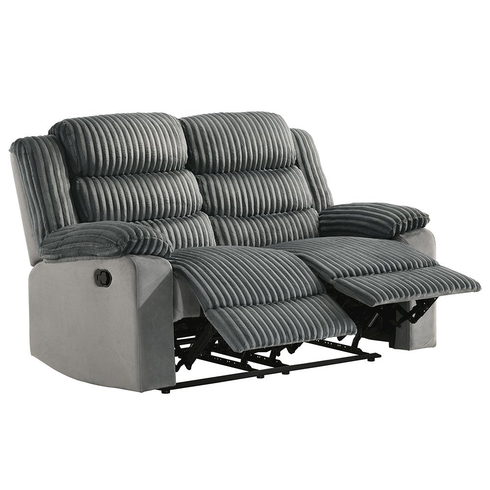 Lesley Motion Loveseat, Gray Corduroy & Velvet
