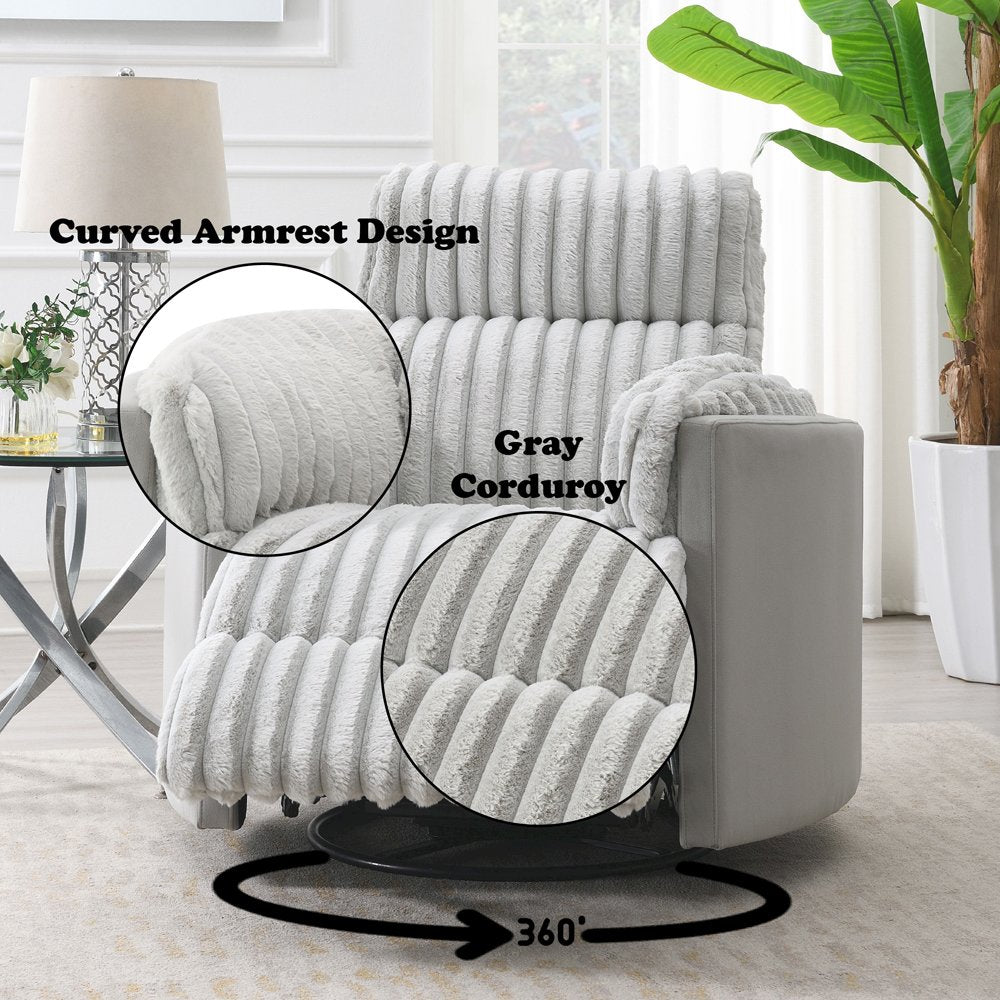 Emee Glider Recliner W/Swivel, Gray Corduroy
