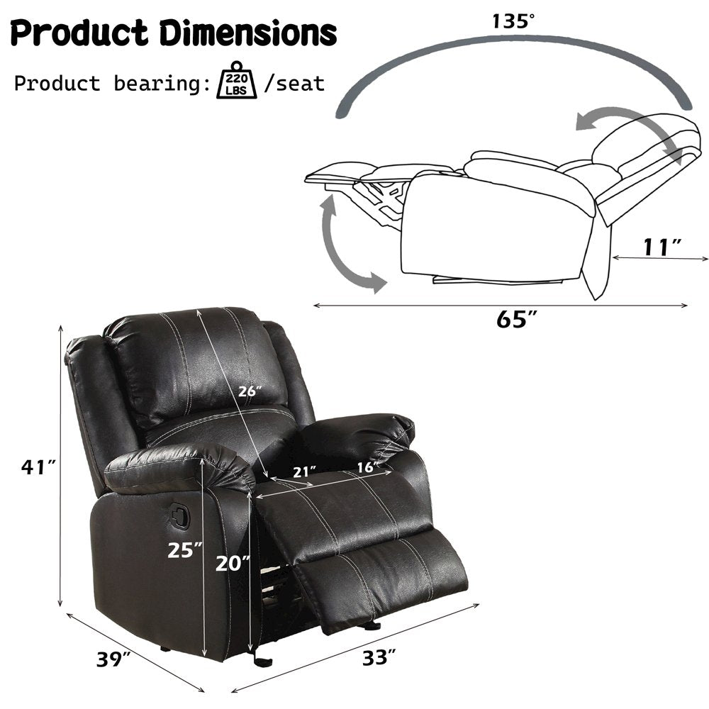 Zuriel Motion Rocker Recliner, Black Leatherette