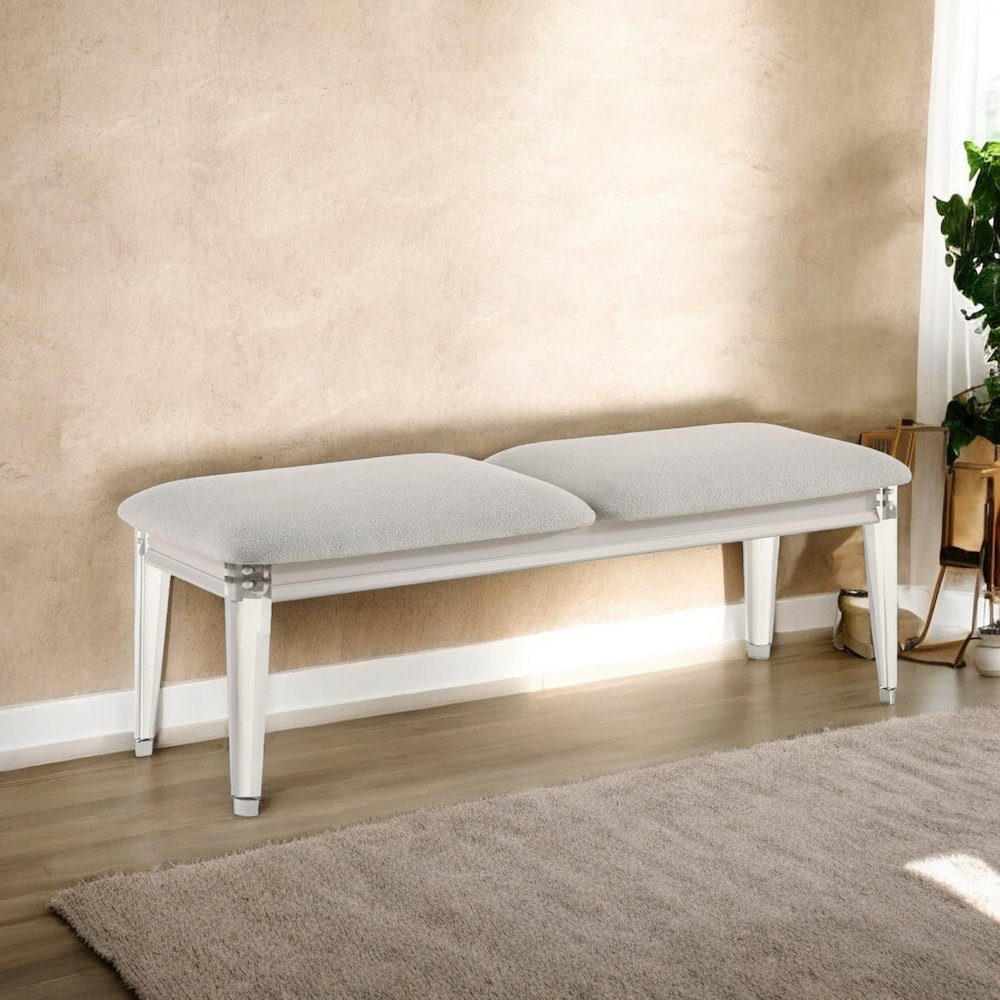 Laveda Bench, Light Gray Boucle & Pearl White