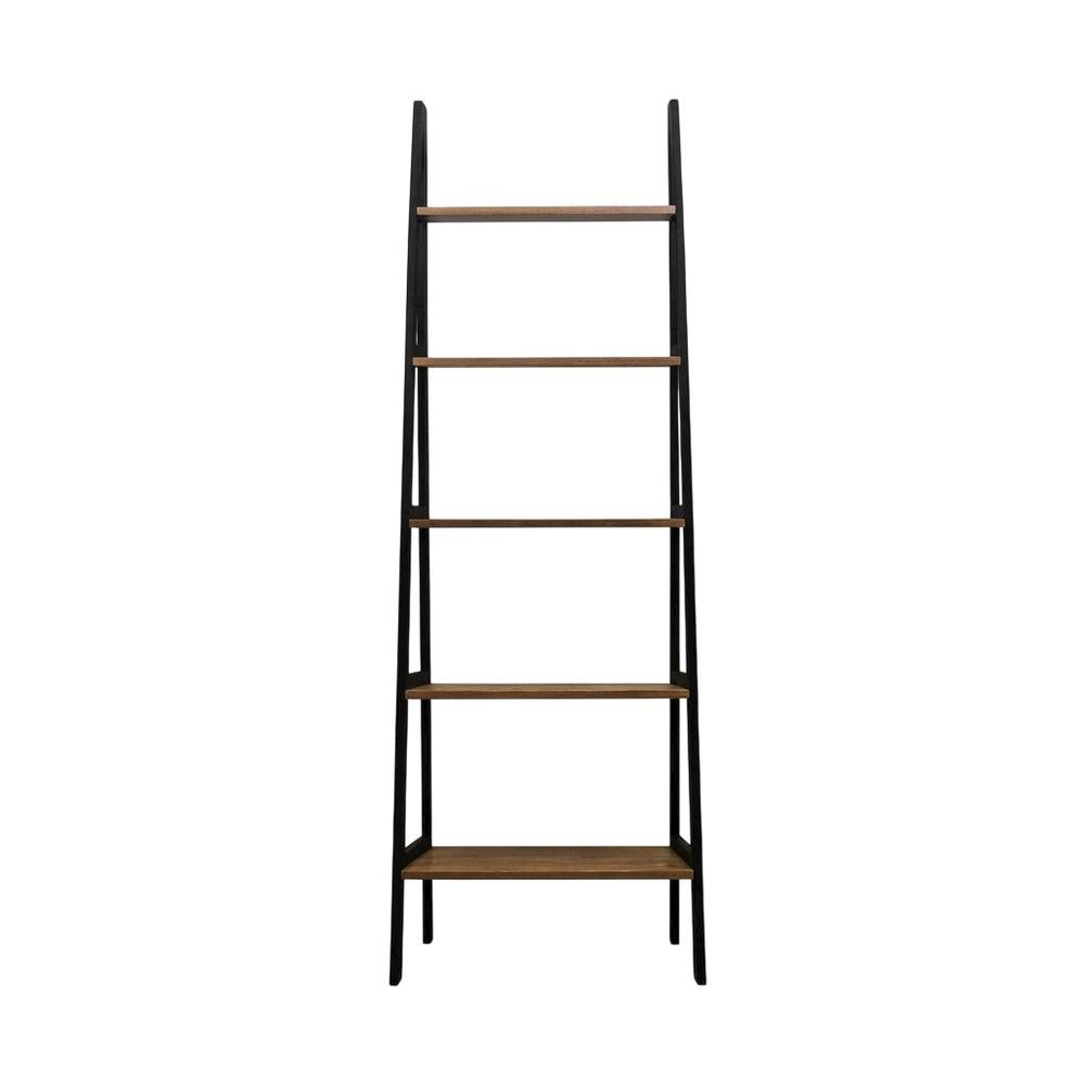 Rustic Brown and Black 5-Shelf Ladder Bookcase with Sturdy Frame