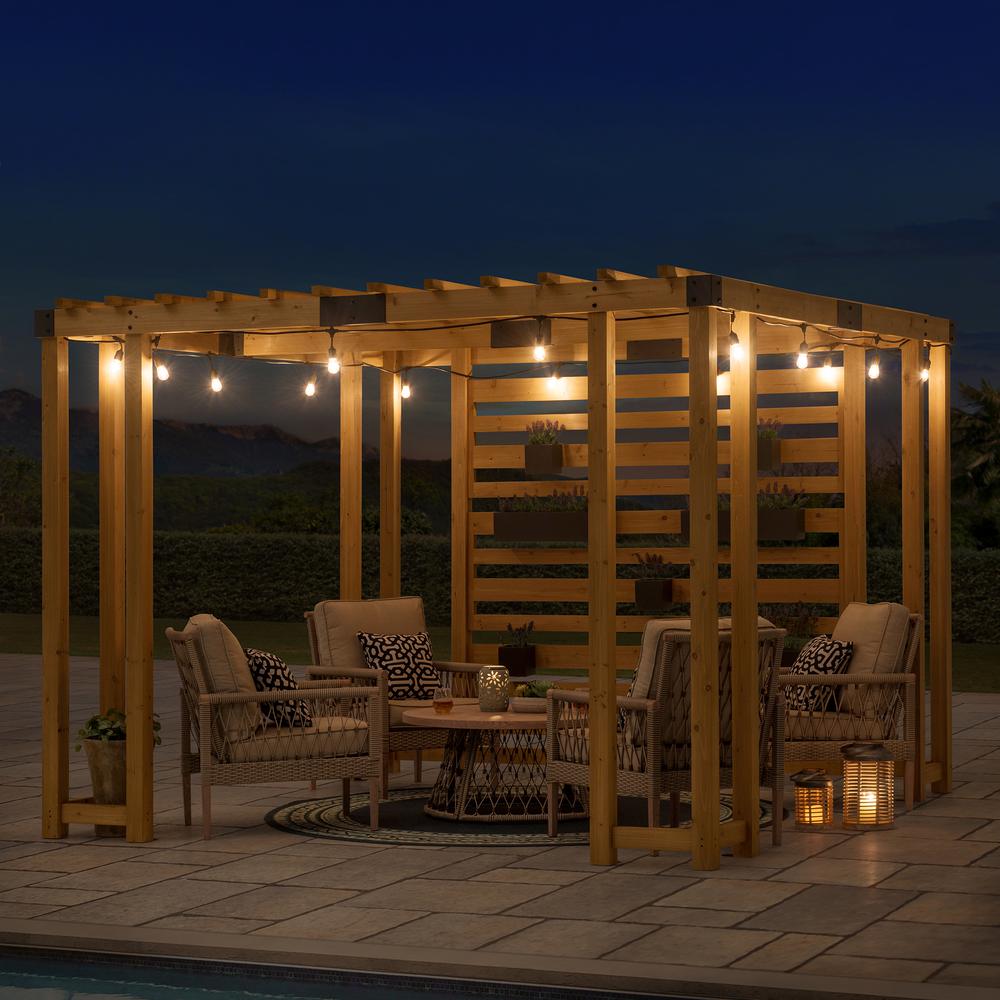 Sunjoy Sophia 10.5 x 10 ft Cedar Wood Pergola with Adjustable Hanging Planters