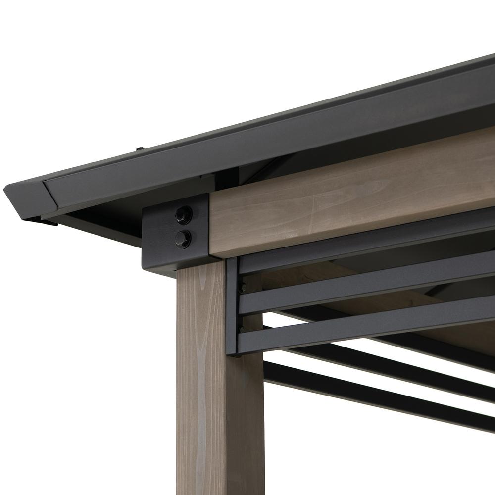Wood Gazebo with Built-In Electrical Outlets and Decorative Fence, Black