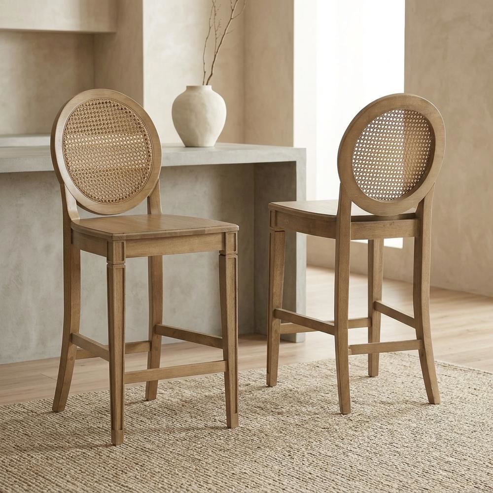 Cane-Back Counter Stool Set with Elegant Design and Comfortable Seating
