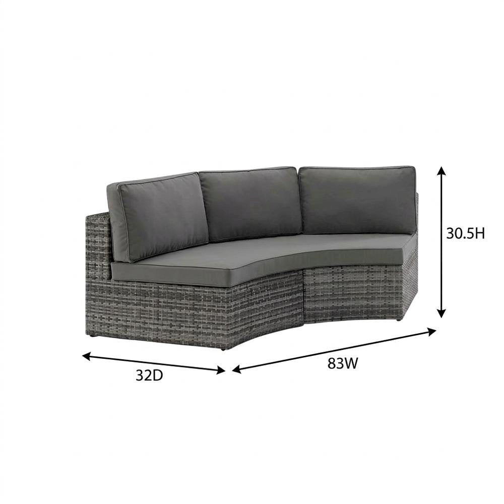 Gray Outdoor Wicker Round Sectional Sofa with Cushions and Sturdy Frame