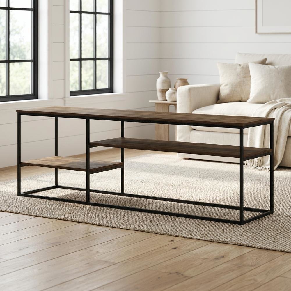 Modern TV Stand, 78-Inch TVs in Columbia Walnut Wood Finish, Spacious Storage