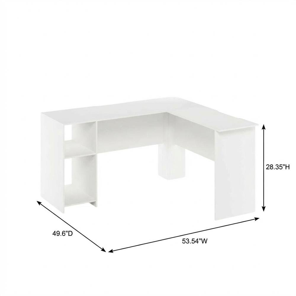 White L-Shaped Desk with Bookshelves for Home Office and Study Space