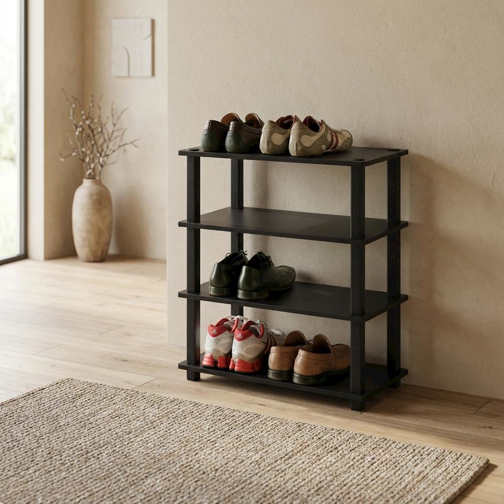 4-Tier Shoe Rack, Composite Wood, PVC Tubes, Tool-Free Assembly