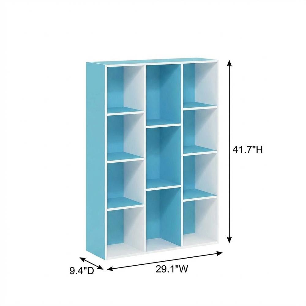 Reversible Open Shelf Bookcase in White and Light Blue
