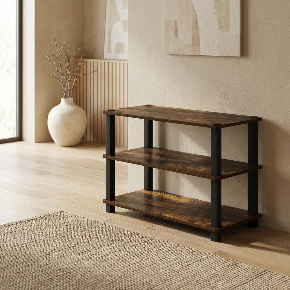 3-Tier Shoe Rack, Amber Composite Wood, PVC Tubes, Tool-Free