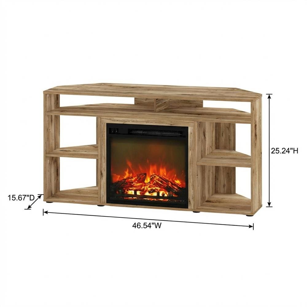Corner TV Stand with Fireplace for 55-Inch Screens in Rustic Wood Finish