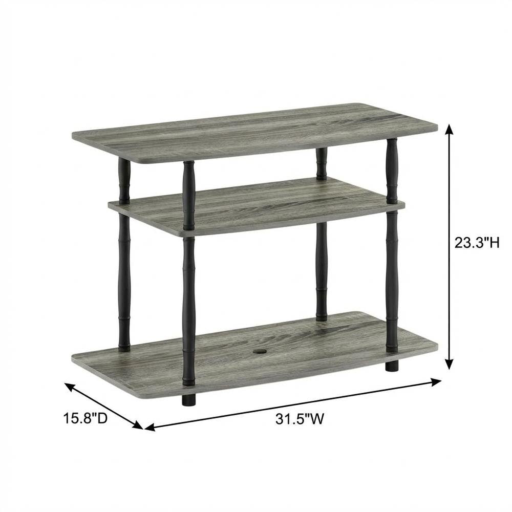 Engineered Wood TV Stand, Classic Tube Design in Grey, Black