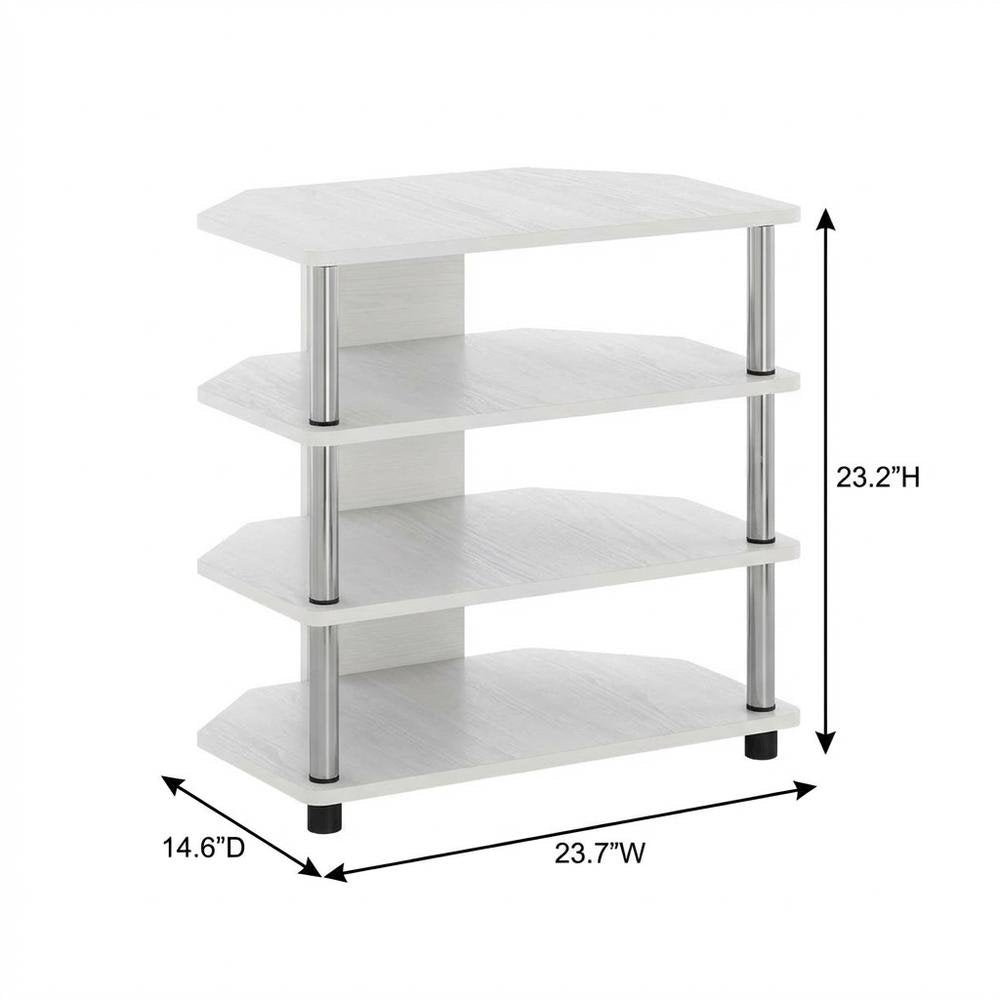 Engineered Wood TV stand, modern white oak, chrome accents