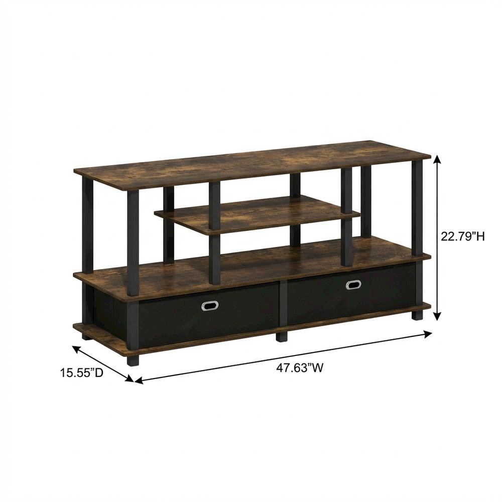 Large TV Stand, up to 55-Inch TV, Storage Bin, Brown Finish, Rubberwood