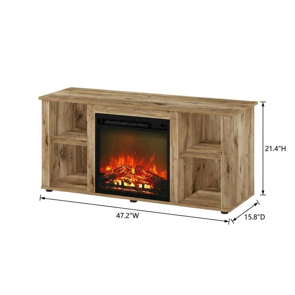 Engineered Wood Entertainment Center with Fireplace in Brown finish