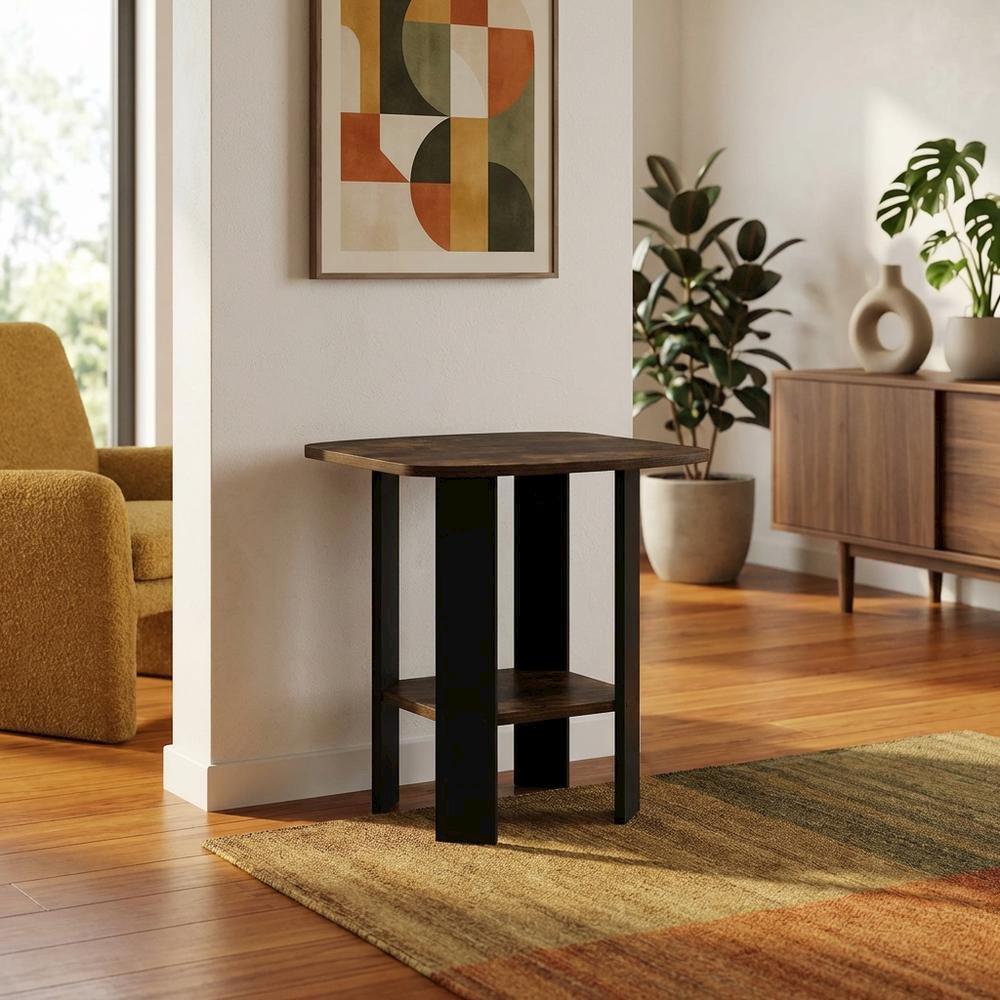 Amber Pine and Black Finish Accent End Table for Living Room