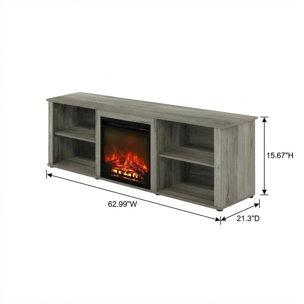 Engineered Wood TV stand with fireplace in French Oak Grey for modern living