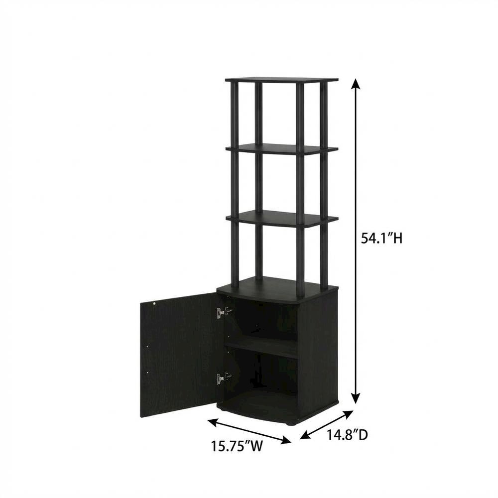 Engineered Wood TV Stand with 3-Tier Height and Storage Cabinet, Blackwood/Black