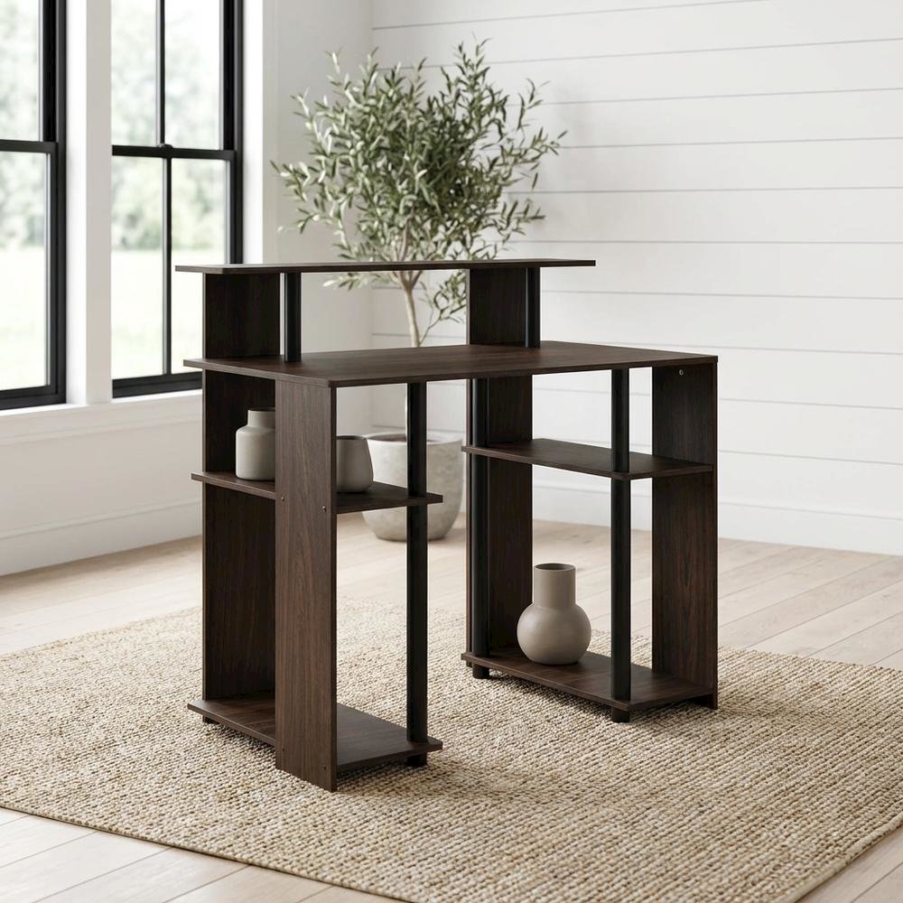 Walnut Finish Computer Writing Desk with Modern Design and Sturdy Build