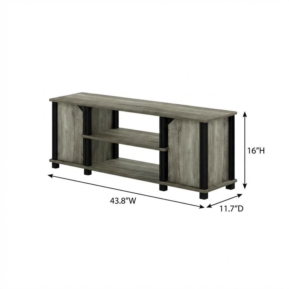 Engineered Wood TV Stand with Shelves and Storage in French Oak/Black finish